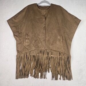 Dennis by Dennis Basso‎ Women's Camel Fringe Vest Size Medium Faux Suede